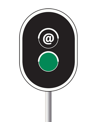 stoplicht op groen met email apenstaartje icoon 
