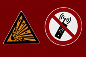 Stickers explosiegevaar en verbod gebruik van telefoon 